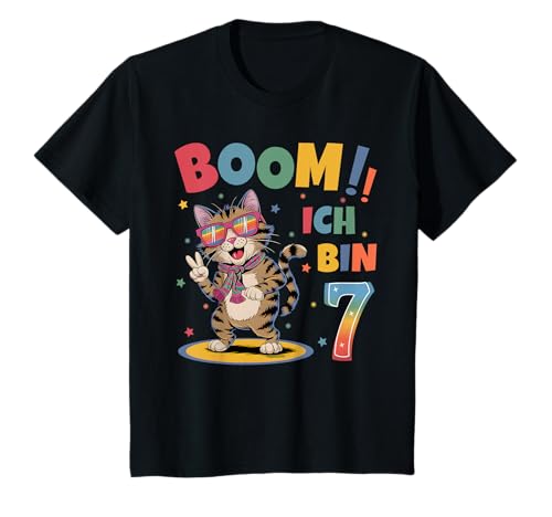 Kinder 7 Geburtstag Junge Mädchen Geburtstagsshirt Katze Katzen T-Shirt von Lustige Geschenke Zum Geburtstag