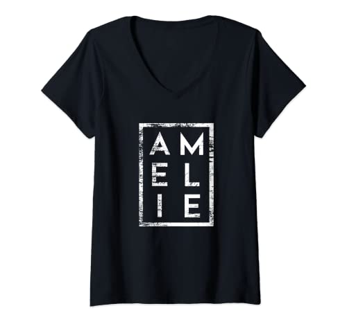 Damen Amelie Minimalismus T-Shirt mit V-Ausschnitt Damen Amelie Minimalismus T-Shirt mit V-Ausschnitt von Lustige Geschenke für Amelie