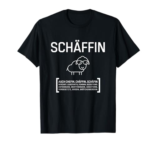 Lustige Geschenke für Chef, Chefin, Beruf, Job SCHÄFFIN CHEFIN Lustig Fun Spruch Schaf Sonnenbrille Damen Unisex-Erwachsene Schwarz S T-Shirt von Lustige Geschenke für Chef, Chefin, Beruf, Job