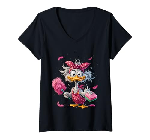 Damen Lustige Ente Putzen Reinigen Hausarbeit Putzfrau Hausfrauen T-Shirt mit V-Ausschnitt Damen Lustige Ente Putzen Reinigen Hausarbeit Putzfrau Hausfrauen T-Shirt mit V-Ausschnitt von Lustige Geschenke für Hausarbeit & Putzen