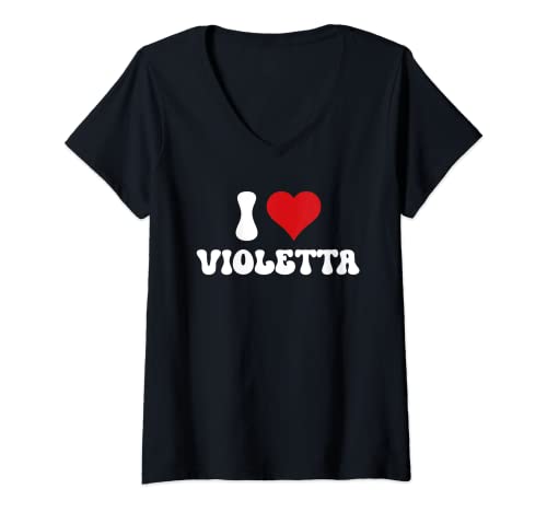 Damen Ich Liebe Violetta I Love Violetta Valentinstag T-Shirt mit V-Ausschnitt von Lustige Geschenke für Violetta