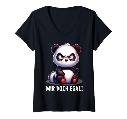 Damen Mir Doch Egal Panda Outfit Lustiger Spruch Frecher Panda T-Shirt mit V-Ausschnitt Damen Mir Doch Egal Panda Outfit Lustiger Spruch Frecher Panda T-Shirt mit V-Ausschnitt von Lustige Geschenke & T Shirt Sprüche