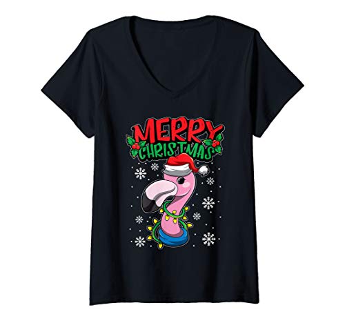 Damen Weihnachtsflamingo - Süsse Weihnachtstiere - Flamingo T-Shirt mit V-Ausschnitt Damen Weihnachtsflamingo - Süsse Weihnachtstiere - Flamingo T-Shirt mit V-Ausschnitt von Lustige Geschenkidee für frohe Weihnachten