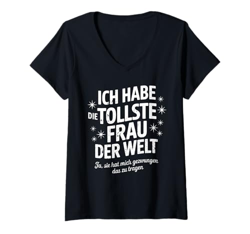 Damen Witziges Ehemann Lustiges Ich Habe Die Tollste Frau Der Welt T-Shirt mit V-Ausschnitt Damen Witziges Ehemann Lustiges Ich Habe Die Tollste Frau Der Welt T-Shirt mit V-Ausschnitt von Lustige Geschenkideen Für Männer Frauen Mit Humor