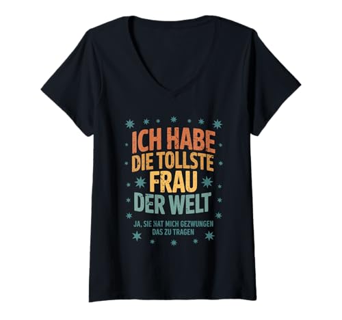 Damen Witziges Ehemann Lustiges Ich Habe Die Tollste Frau Der Welt T-Shirt mit V-Ausschnitt Damen Witziges Ehemann Lustiges Ich Habe Die Tollste Frau Der Welt T-Shirt mit V-Ausschnitt von Lustige Geschenkideen Für Männer Frauen Mit Humor