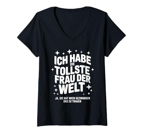 Damen Witziges Ehemann Lustiges Ich Habe Die Tollste Frau Der Welt T-Shirt mit V-Ausschnitt Damen Witziges Ehemann Lustiges Ich Habe Die Tollste Frau Der Welt T-Shirt mit V-Ausschnitt von Lustige Geschenkideen Für Männer Frauen Mit Humor