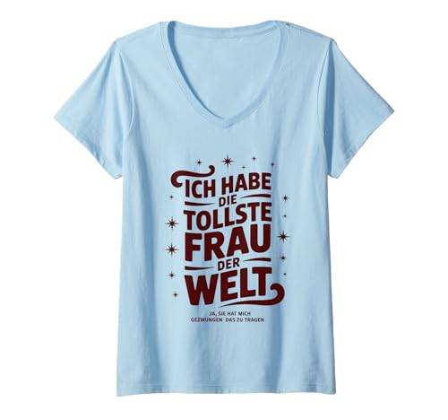 Damen Witziges Ehemann Lustiges Ich Habe Die Tollste Frau Der Welt T-Shirt mit V-Ausschnitt Damen Witziges Ehemann Lustiges Ich Habe Die Tollste Frau Der Welt T-Shirt mit V-Ausschnitt von Lustige Geschenkideen Für Männer Frauen Mit Humor