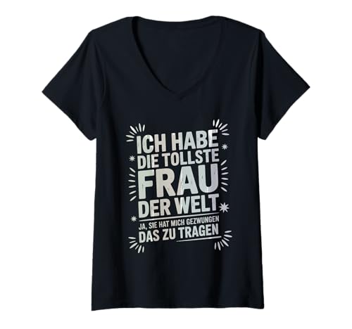 Damen Witziges Ehemann Lustiges Ich Habe Die Tollste Frau Der Welt T-Shirt mit V-Ausschnitt Damen Witziges Ehemann Lustiges Ich Habe Die Tollste Frau Der Welt T-Shirt mit V-Ausschnitt von Lustige Geschenkideen Für Männer Frauen Mit Humor