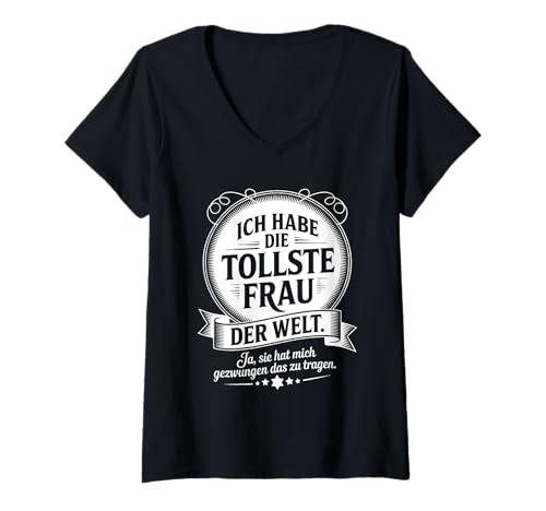 Damen Witziges Ehemann Lustiges Ich Habe Die Tollste Frau Der Welt T-Shirt mit V-Ausschnitt Damen Witziges Ehemann Lustiges Ich Habe Die Tollste Frau Der Welt T-Shirt mit V-Ausschnitt von Lustige Geschenkideen Für Männer Frauen Mit Humor