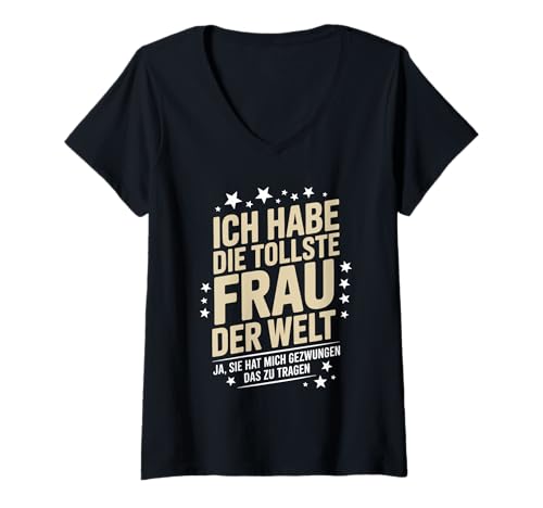 Damen Witziges Ehemann Lustiges Ich Habe Die Tollste Frau Der Welt T-Shirt mit V-Ausschnitt Damen Witziges Ehemann Lustiges Ich Habe Die Tollste Frau Der Welt T-Shirt mit V-Ausschnitt von Lustige Geschenkideen Für Männer Frauen Mit Humor