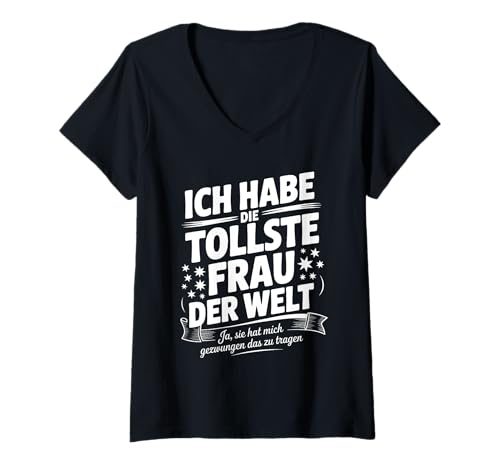 Damen Witziges Ehemann Lustiges Ich Habe Die Tollste Frau Der Welt T-Shirt mit V-Ausschnitt Damen Witziges Ehemann Lustiges Ich Habe Die Tollste Frau Der Welt T-Shirt mit V-Ausschnitt von Lustige Geschenkideen Für Männer Frauen Mit Humor