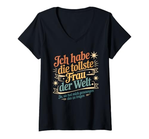 Damen Witziges Ehemann Lustiges Ich Habe Die Tollste Frau Der Welt T-Shirt mit V-Ausschnitt Damen Witziges Ehemann Lustiges Ich Habe Die Tollste Frau Der Welt T-Shirt mit V-Ausschnitt von Lustige Geschenkideen Für Männer Frauen Mit Humor