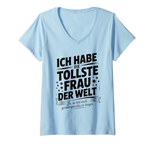 Damen Witziges Ehemann Lustiges Ich Habe Die Tollste Frau Der Welt T-Shirt mit V-Ausschnitt Damen Witziges Ehemann Lustiges Ich Habe Die Tollste Frau Der Welt T-Shirt mit V-Ausschnitt von Lustige Geschenkideen Für Männer Frauen Mit Humor