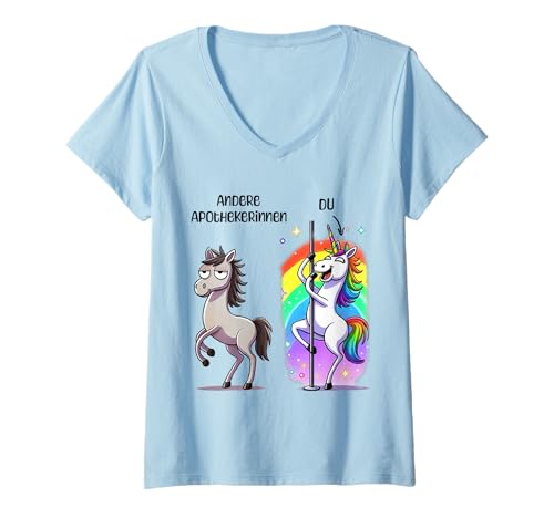 Damen Lustiges Einhorn Apothekerin Regenbogen Humor T-Shirt mit V-Ausschnitt Damen Lustiges Einhorn Apothekerin Regenbogen Humor T-Shirt mit V-Ausschnitt von Lustige Geschenkideen für Apothekerinnen mit Stil