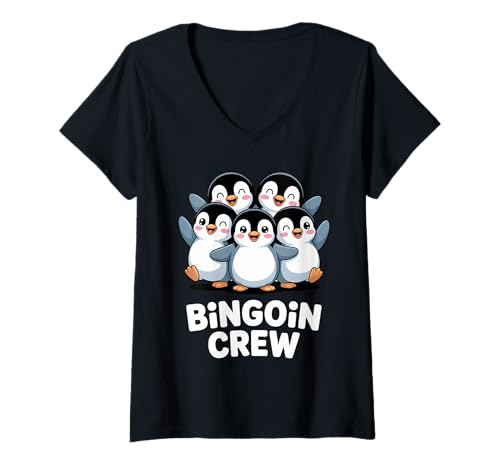 Damen Lustiger Bingo Pinguin Spruch Damen Bingoin Crew Senioren T-Shirt mit V-Ausschnitt von Lustige Geschenkideen für Bingo Spieler