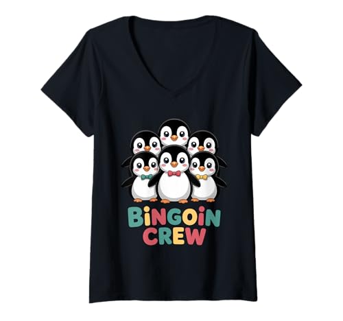 Damen Lustiger Bingo Pinguin Spruch Damen Bingoin Crew Senioren T-Shirt mit V-Ausschnitt von Lustige Geschenkideen für Bingo Spieler