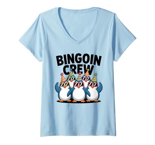 Damen Lustiger Bingo Pinguin Spruch Damen Bingoin Crew Senioren T-Shirt mit V-Ausschnitt von Lustige Geschenkideen für Bingo Spieler