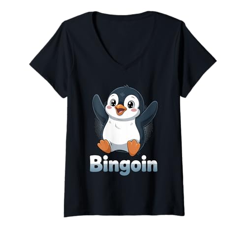 Damen Lustiger Bingo Pinguin Spruch Damen Bingoin Senioren T-Shirt mit V-Ausschnitt von Lustige Geschenkideen für Bingo Spieler