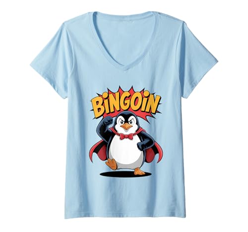 Damen Lustiger Bingo Pinguin Spruch Damen Bingoin Senioren T-Shirt mit V-Ausschnitt von Lustige Geschenkideen für Bingo Spieler