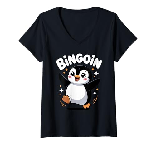 Damen Lustiger Bingo Pinguin Spruch Damen Bingoin Senioren T-Shirt mit V-Ausschnitt von Lustige Geschenkideen für Bingo Spieler