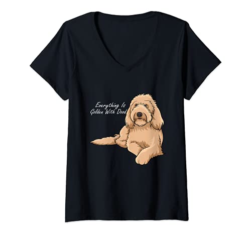 Damen Alles ist golden mit meinem Goldendoodle T-Shirt mit V-Ausschnitt von Lustige Goldendoodle Welpen Doodle Zitate