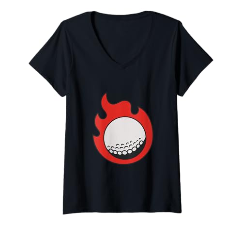 Damen Golfball mit Flammen Motiv als Golf Design für Golfspieler T-Shirt mit V-Ausschnitt Damen Golfball mit Flammen Motiv als Golf Design für Golfspieler T-Shirt mit V-Ausschnitt von Lustige Golf Geschenkidee für Golfspieler