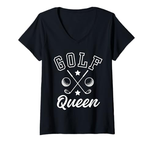 Damen Golf Queen Golferin Golfspielerin Golfsport Golf T-Shirt mit V-Ausschnitt von Lustige Golf Shirts