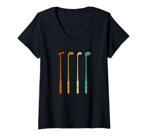 Damen Vintage Retro Golfschläger Golf T-Shirt mit V-Ausschnitt Damen Vintage Retro Golfschläger Golf T-Shirt mit V-Ausschnitt von Lustige Golfer Shirts & Golf Zubehör