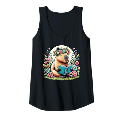 Damen Süßes Capybara Mit Blumen Lustiger Capybara Liest Ein Buch Tank Top Damen Süßes Capybara Mit Blumen Lustiger Capybara Liest Ein Buch Tank Top von Lustige Grafik Capybara Liest Ein Buch