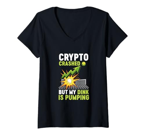 Damen Die Kryptowährung ist abgestürzt, Aber Mein Dink, T-Shirt mit V-Ausschnitt Damen Die Kryptowährung ist abgestürzt, Aber Mein Dink, T-Shirt mit V-Ausschnitt von Lustige Grafik für Pickleball-Fans mit Krypto-Humo