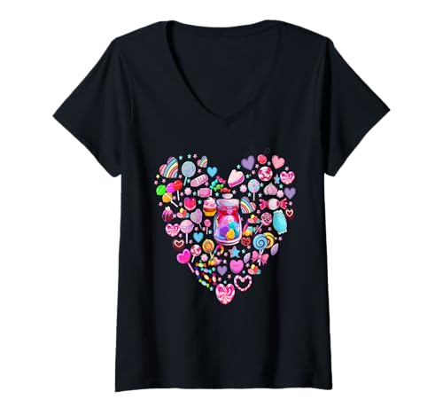 Damen Süßigkeiten lustige Herzgrafik für nur ein Mädchen T-Shirt mit V-Ausschnitt Damen Süßigkeiten lustige Herzgrafik für nur ein Mädchen T-Shirt mit V-Ausschnitt von Lustige Grafiken für Keksbackliebhaber