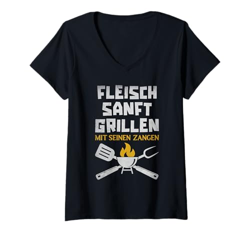 Damen Sanftes Grillen mit der Zange Lustiges BBQ Grill T-Shirt mit V-Ausschnitt Damen Sanftes Grillen mit der Zange Lustiges BBQ Grill T-Shirt mit V-Ausschnitt von Lustige Grill Sprüche BBQ Papa Humor