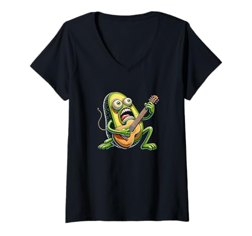 Damen Rockende Gurke Mit Gitarre Lustig Cartoon Meme T-Shirt mit V-Ausschnitt Damen Rockende Gurke Mit Gitarre Lustig Cartoon Meme T-Shirt mit V-Ausschnitt von Lustige Gurke Rockstar Gitarre Meme Comic