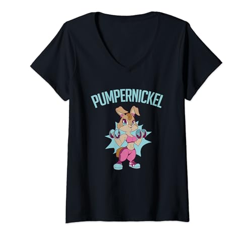 Damen Fitness Frauen Pumpernickel Gym Hase Kraftsportler Workout T-Shirt mit V-Ausschnitt von Lustige Gym und Fitness Geschenke Bodybuilding