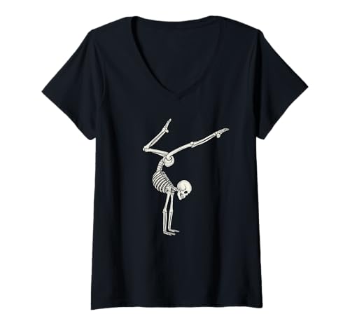 Damen Skeleton Gymnastics Halloween T-Shirt mit V-Ausschnitt Damen Skeleton Gymnastics Halloween T-Shirt mit V-Ausschnitt von Lustige Gymnastik Mom Tee