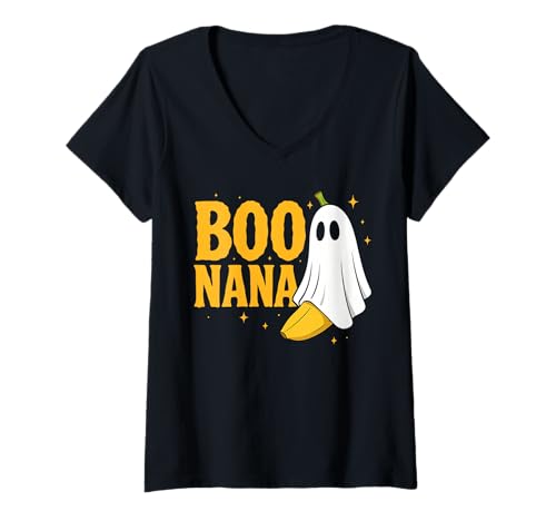Damen Lustiges Boo Nana Halloween Geist Banane Kostüm Geschenk T-Shirt mit V-Ausschnitt Damen Lustiges Boo Nana Halloween Geist Banane Kostüm Geschenk T-Shirt mit V-Ausschnitt von Lustige Halloween Geschenke