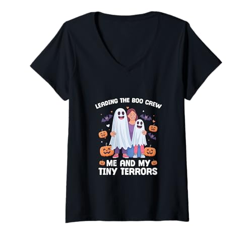 Damen Anführer der Boo-Crew Ich und Meine kleinen Schreckgespenste T-Shirt mit V-Ausschnitt Damen Anführer der Boo-Crew Ich und Meine kleinen Schreckgespenste T-Shirt mit V-Ausschnitt von Lustige Halloween-Grafik mit Mama, Papa und Famili
