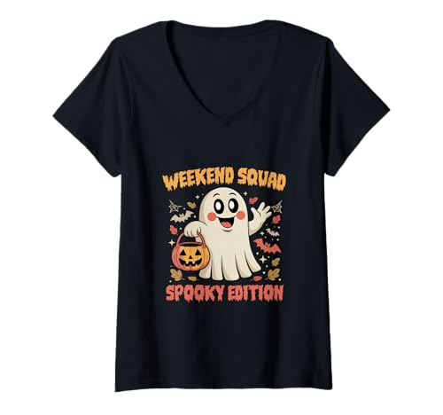 Damen Wochenend-Truppe Grusel-Edition Geist Halloween Süßes oder T-Shirt mit V-Ausschnitt Damen Wochenend-Truppe Grusel-Edition Geist Halloween Süßes oder T-Shirt mit V-Ausschnitt von Lustige Halloween-Humor-Party-Truppe Boo-Grafik