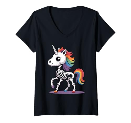 Damen Halloween Kostüm Skelett Einhorn Party Outfit Halloween T-Shirt mit V-Ausschnitt Damen Halloween Kostüm Skelett Einhorn Party Outfit Halloween T-Shirt mit V-Ausschnitt von Lustige Halloween Kostüme Shirts