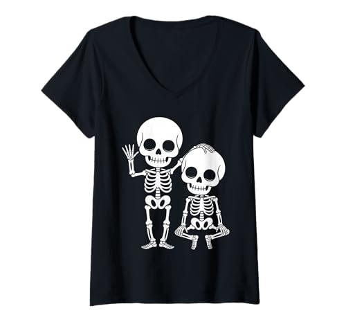 Damen Halloween -Party -Skelette gruseliger Spaß T-Shirt mit V-Ausschnitt Damen Halloween -Party -Skelette gruseliger Spaß T-Shirt mit V-Ausschnitt von Lustige Halloween -Skelette