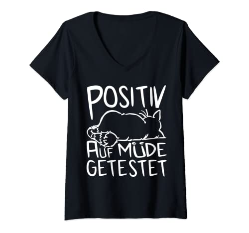 Damen Mieze Katze POSITIV AUF MÜDE GETESTET - Schlaf T-Shirt mit V-Ausschnitt Damen Mieze Katze POSITIV AUF MÜDE GETESTET - Schlaf T-Shirt mit V-Ausschnitt von Lustige Haus Tiger Sprüche Geschenkidee Geschenke