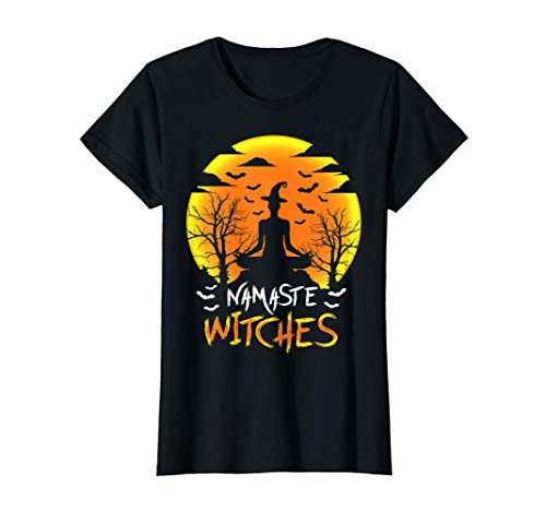 Damen Yoga Namaste Witches lustiges Halloween Hexe Spruch Kostüm T-Shirt von Lustige Helloween Yoga Geschenke Frauen Mädchen