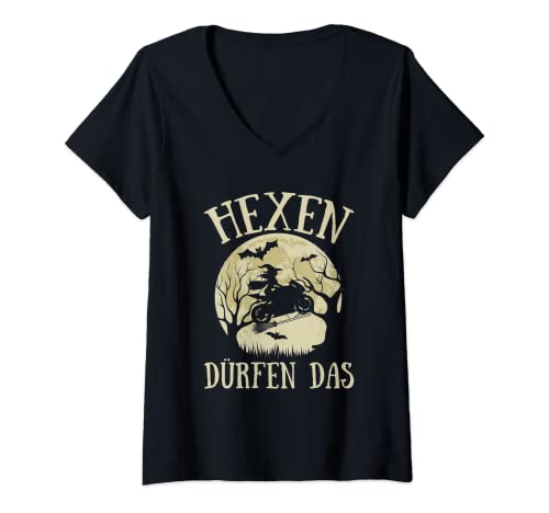 Damen Hexen Dürfen Das Motorrad Besen Hexerei Hexen Spruch T-Shirt mit V-Ausschnitt Damen Hexen Dürfen Das Motorrad Besen Hexerei Hexen Spruch T-Shirt mit V-Ausschnitt von Lustige Hexen Spruch Kleidung