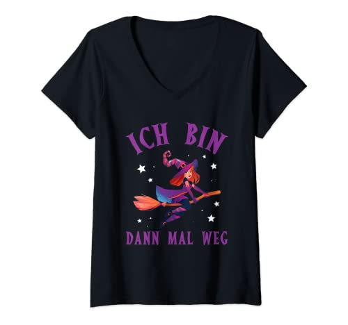 Damen Ich Bin Dann Mal Weg Hexe Hexerei Hexenbesen Spruch T-Shirt mit V-Ausschnitt Damen Ich Bin Dann Mal Weg Hexe Hexerei Hexenbesen Spruch T-Shirt mit V-Ausschnitt von Lustige Hexen Sprüche Kleidung