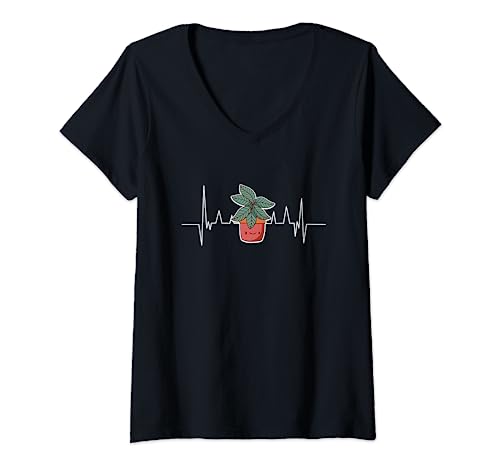 Pflanzen Herzschlag Hobbygärtner Garten Sprüche Damen T-Shirt mit V-Ausschnitt von Lustige Hobbygärtner Garten Sprüche Geschenkideen