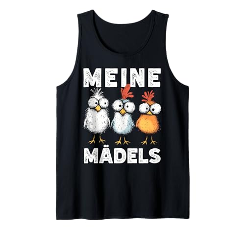 Meine Mädels Lustiger Spruch Mit DREI Hühnern Hühnerhalter Tank Top von Lustige Hühner Spruch Bauernhof Humor