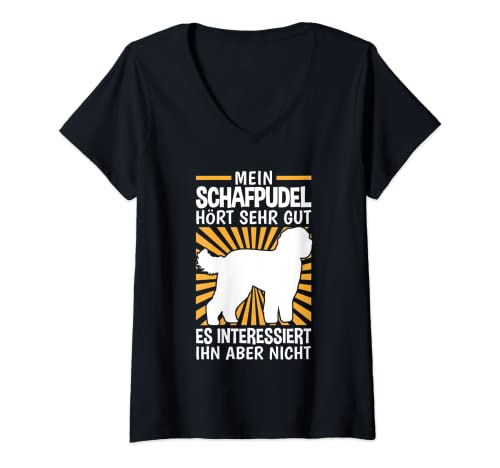 Damen Schafpudel hört sehr gut altdeutscher Hütepudel T-Shirt mit V-Ausschnitt Damen Schafpudel hört sehr gut altdeutscher Hütepudel T-Shirt mit V-Ausschnitt von Lustige Hütehund und Schafpudel Sprüche