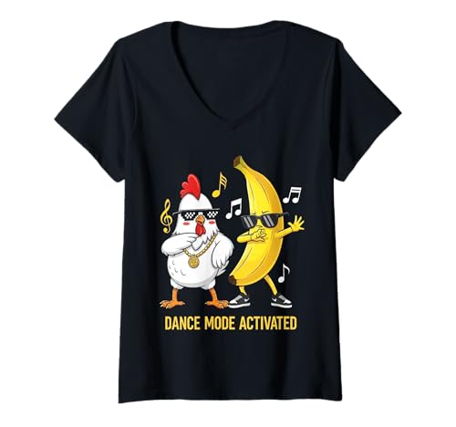 Damen Tanzmodus aktiviert Lustiges Huhn-Bananen-Musikliebhaber T-Shirt mit V-Ausschnitt Damen Tanzmodus aktiviert Lustiges Huhn-Bananen-Musikliebhaber T-Shirt mit V-Ausschnitt von Lustige Huhn-Bananen-Tanzmusik-Party-Grafik