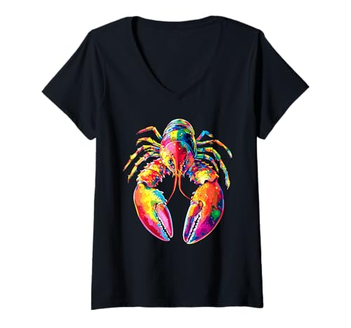 Damen Hummer Krebstiere Großkrebs Roter Lobster Süßer Hummer T-Shirt mit V-Ausschnitt Damen Hummer Krebstiere Großkrebs Roter Lobster Süßer Hummer T-Shirt mit V-Ausschnitt von Lustige Hummer für Krebs und Hummer Liebhaber