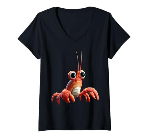Damen Hummer Krebstiere Großkrebs Roter Lobster Süßer Hummer T-Shirt mit V-Ausschnitt Damen Hummer Krebstiere Großkrebs Roter Lobster Süßer Hummer T-Shirt mit V-Ausschnitt von Lustige Hummer für Krebs und Hummer Liebhaber